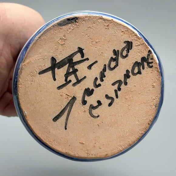 Vintage Talavera Spain Pottery Pitcher with Hand-Painted Lion Striped Rim 8 Inch - Picture 8 of 9